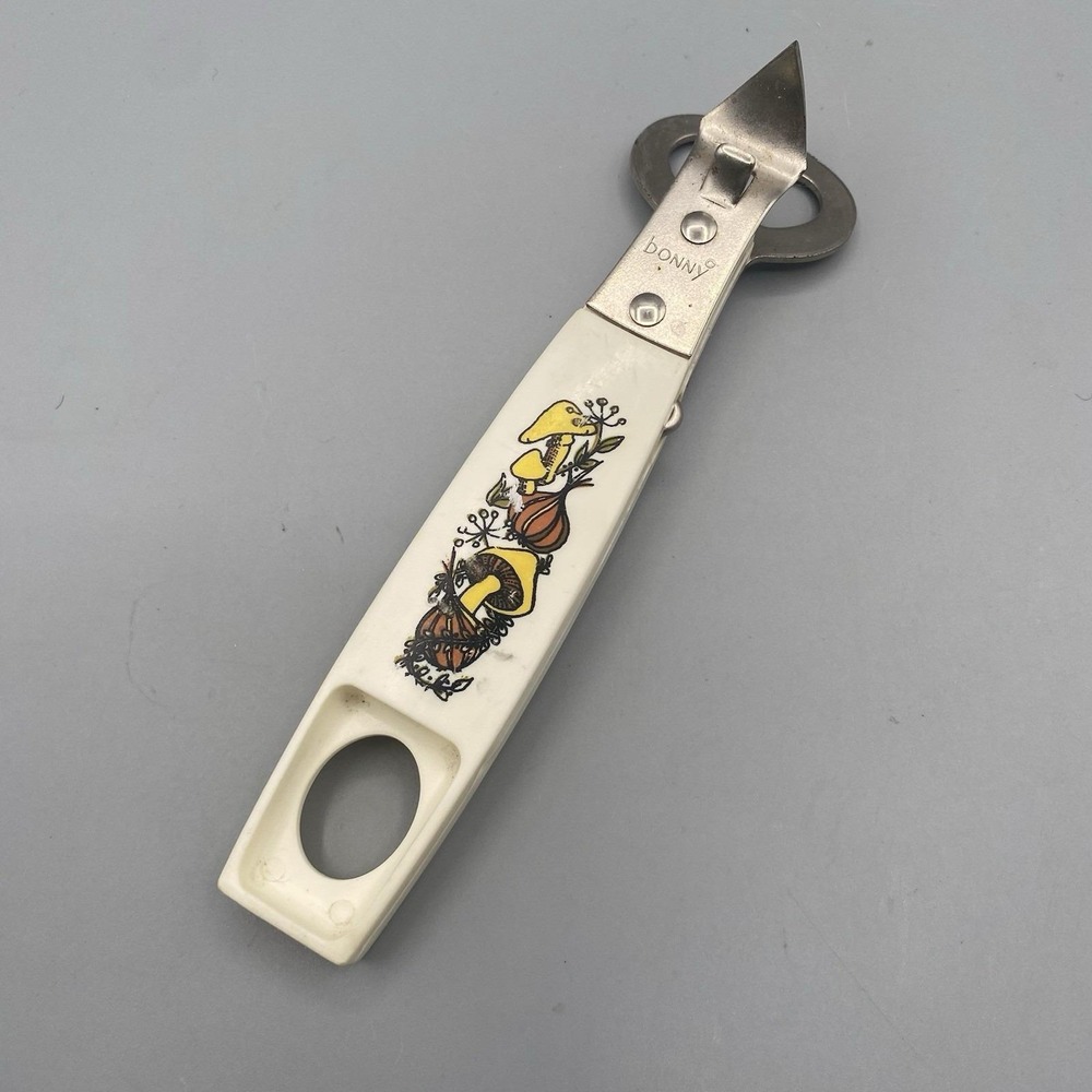 Vtg Bonny Can Bottle Opener Corkscrew Mushrooms Onions Kitchen Utensil Farmhouse